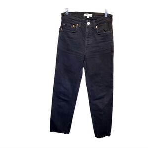 Re/Done Jet Black Straight‎ Leg Buttonfly Rough Hem Denim Jeans Pants Size 27